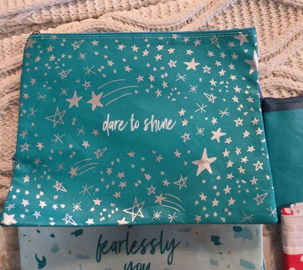 Assorted Star & Polka Dot Zipper Pouches – Blue, Teal, Purple, Red